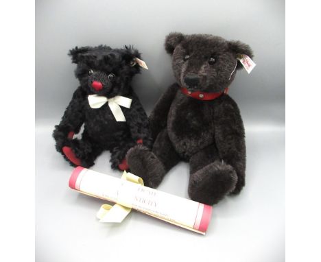 Steiff Dominic exclusively for Hamley's in black mohair, H26cm, and a Steiff limited edition black bear with red leather coll