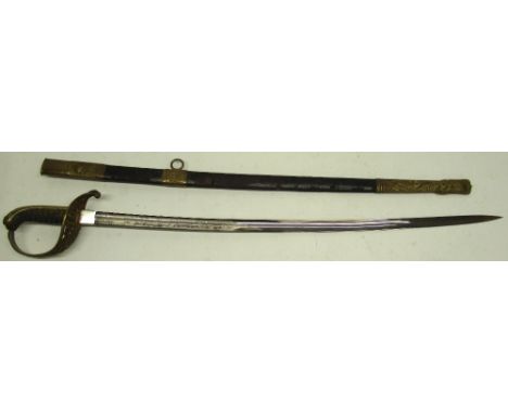WWI period Austrian officers sword, 29" single fullered blade with etched detail, complete with scabbard 