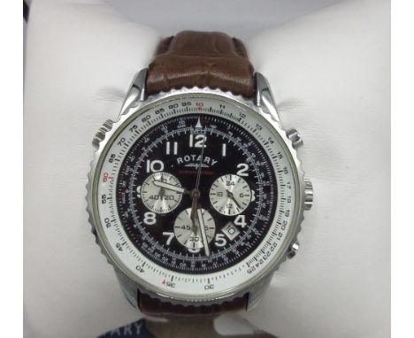 Rotary Chronospeed stainless steel quartz chronograph wristwatch with date, signed dial with three subsidiary dials, screw of