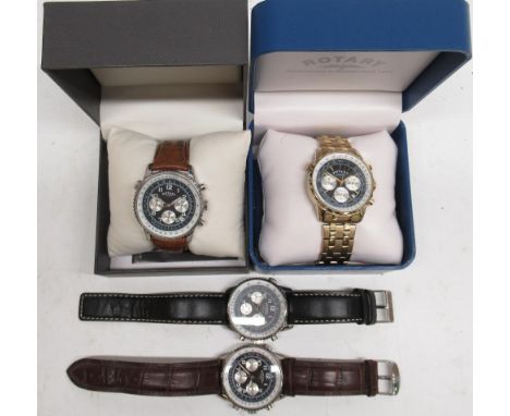 Three Rotary Chronospeed stainless steel quartz chronograph wristwatches with date, signed dial with three subsidiary dials, 