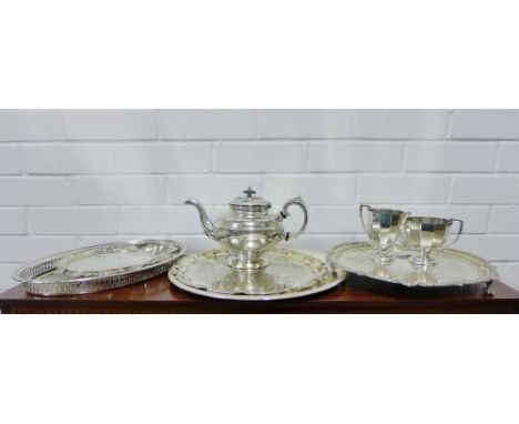 A quantity of Epns wares to include trays, salvers, dishes, stands a teapot, cream and sugar (a large lot)