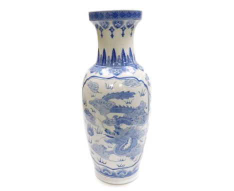 A late 20thC Chinese porcelain blue and white vase, of shouldered ovoid for, decorated with reserve panels of cranes, and a d