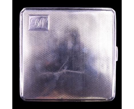 A 1930s silver cigarette case having linear engine-turned decoration and a gilt interior, Thomas William Lack, London, 1932, 