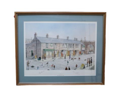 Geoffrey W Birks (1929-1993)"Talent Spotters", a bustling study of Coronation Street in Manchester with figures conversing an