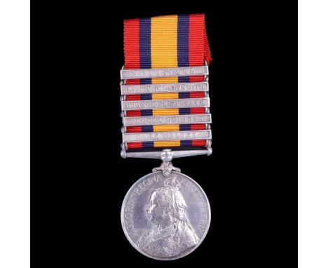 A Queen's South Africa Medal with five clasps to 5808 Pte R Richardson, The 1st Battalion Border Regiment