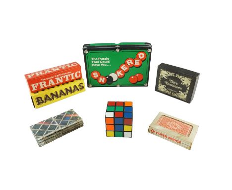 A group of vintage games including a 1986 Matchbox Rubik Magic Puzzle, Snookered, etc
