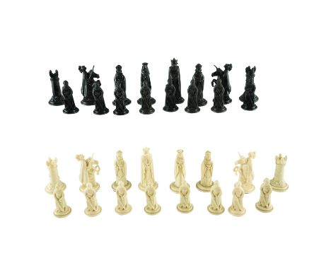 A composition medieval knights chess set and spares, Kings 6.5 cm