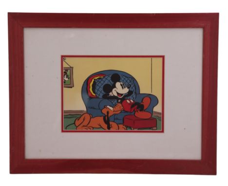"Mickey Relaxes In His Armchair With Pluto", a Disney print, published by The Art Group Limited, mid-to-late 20th Century, in