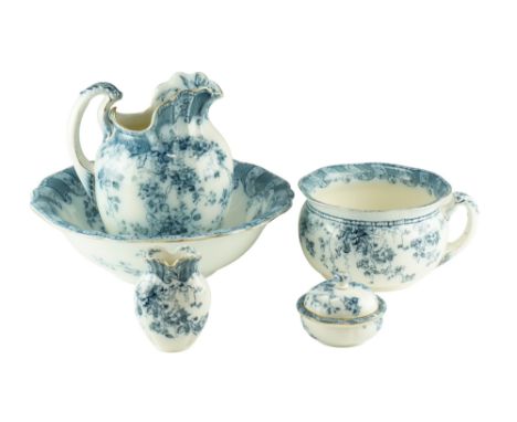 A Royal Doulton "Kew" wash set comprising a wash jug and basin, a lidded soap dish, chamber pot and vase, jug height 30 cm  