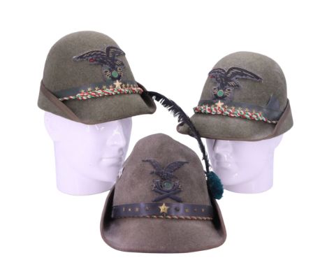 Three Italian army Alpini mountain troops cappello Alpini caps, mid-to-late 20th Century