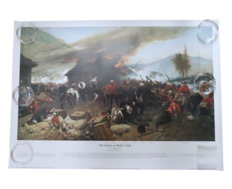 After Alphonse Marie De Neuville (1835-1885)"The Defence of Rorke's Drift", a bleak depiction of a hospital building on fire 