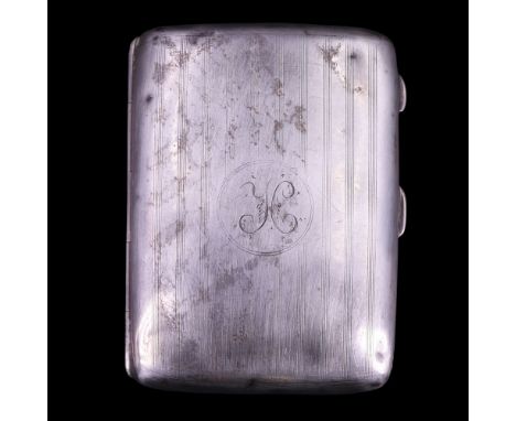 A George V silver cigarette case having banded engine-turned decoration and a gilt interior, W J Myatt &amp; Co, Birmingham, 
