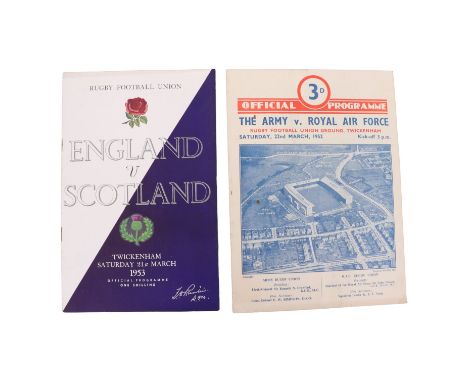 A 1952 The Army v Royal Air Force Rugby Union Twickenham matchday programme together with a 1953 Rugby Football Union England