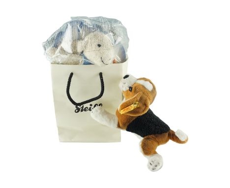 A 2005 Steiff Baby Lamb, as-new in original bag, together with a similar dog, latter 21 cm