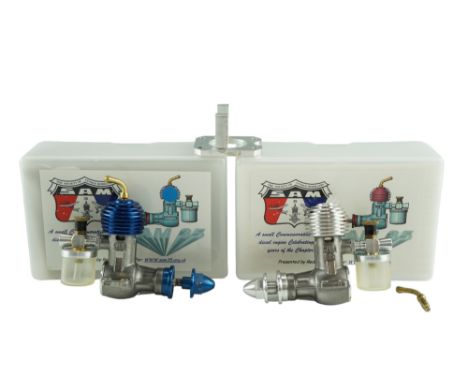 Two boxed SAM 35 aero model aircraft engines, 0.35cc diesel, engine numbers 148 and 032 respectively, [made in Ukraine for Re