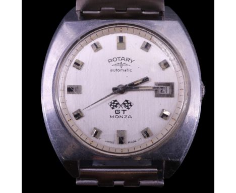 A vintage Rotary GT Monza stainless steel wristwatch, having an automatic movement, tonneau case, vertically brushed silver f