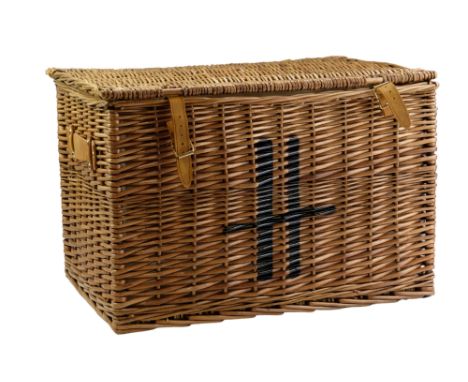 A large Harrods wicker hamper, 57 cm x 38 cm 39 cm