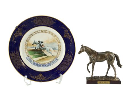  [ Horse Racing ] A boxed Atlas Editions Red Rum figurine together with an Aynsley Desert Orchid collector's plate and a Red 