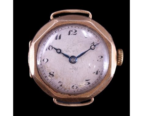 A 1930s Cyma 9 ct gold wristlet watch, having a crown-wound 15-jewel movement, silvered face, blued-steel Breguet hands and A