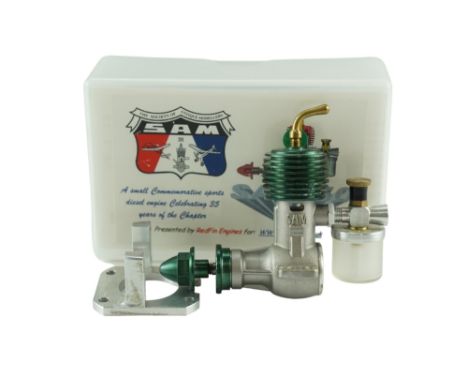 A boxed SAM 50 aero model aircraft engine, 0.5cc diesel, engine number 048, [made in Ukraine for Redfin Engines]