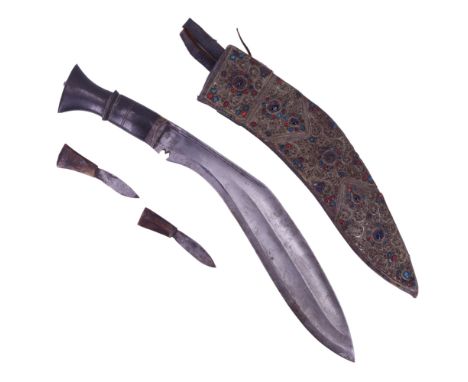 A Nepalese kukri in filigree-decorated and cabochon-set scabbard, early-to-mid 20th Century, 43 cm