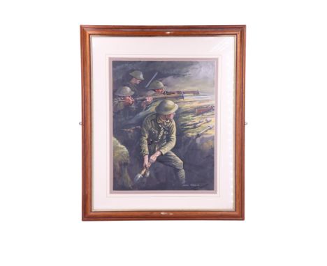John R Proud (Northumberland, 20th Century)"Returned With Interest", a dark, detailed, Great War depiction of the 1st Northum