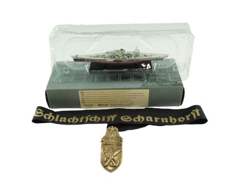 A DeAgostini Atlas Editions diecast scale model of the German Third Reich Kriegsmarine battlecruiser Scharnhorst, together wi