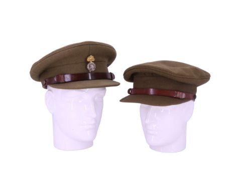 Two George VI army officers' Service Dress caps, one bearing a Northumberland Fusiliers cap badge