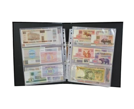 A well-presented album of world banknotes including Indonesia, Yugoslavia, Belarus, Peru, Brazil, Egypt, Mongolia, etc