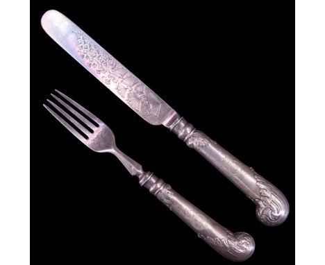 A Victorian Northumberland Artillery crested dessert knife and fork