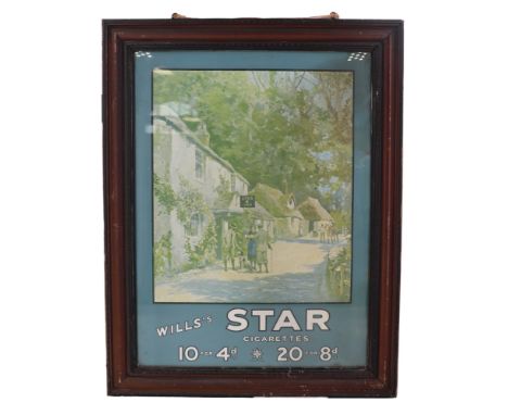 A Wills Star cigarettes advertisement print, framed and mounted under glass, 46 cm x 59 cm