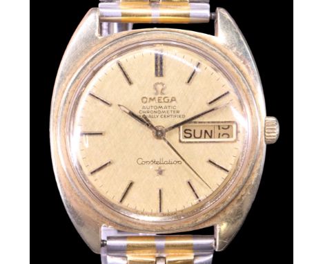 A 1960s/1970s Omega Constellation gold-plated wristwatch, having an automatic chronometer calibre 751 movement, the brushed g