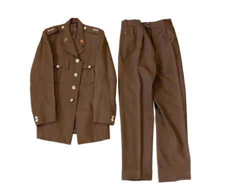 A QEII army captain's tunic and trousers, bearing Royal Regiment of Fusiliers collar badges and Royal Warwickshire Regiment b