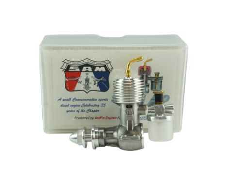 A boxed SAM 50 aero model aircraft engine, 0.5cc diesel, engine number 148, [made in Ukraine for Redfin Engines]