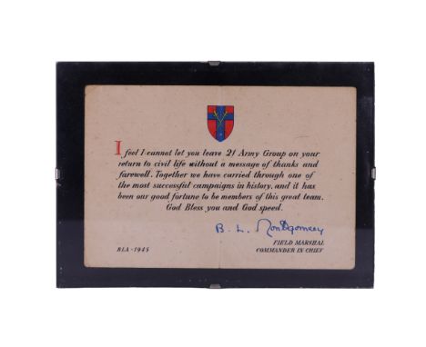 [Autograph] A Second World War The 21st Army Group farewell / thank you card bearing a facsimile autograph inscription from F