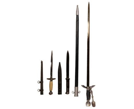 A Luftwaffe officer's sword and dagger together with a German K98 bayonet, (not period)