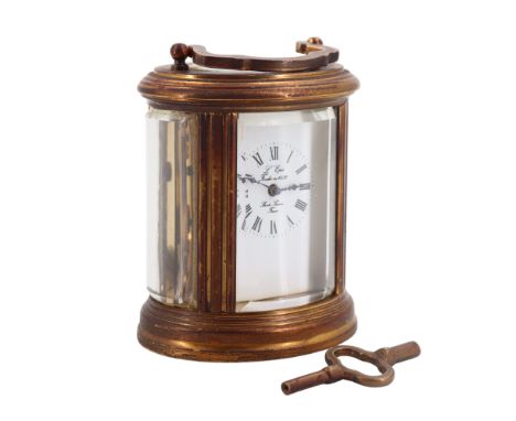 A late 20th Century French L'Epee brass carriage clock, having a key-wound 11-jewel movement, with key, 8 cm excluding loop h