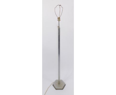 An Art Deco chrome hexagonal standard lamp, raised on a hexagonal stepped base.