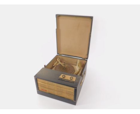 A Philco black cased record player, 27cm H, 39cm L, 47cm D.