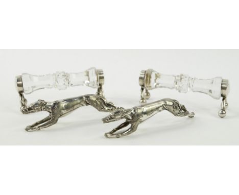 A pair of George V cut glass and silver terminal knife rests, Chester 1930, together with a pair of WMF plated knife rests mo