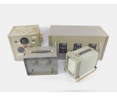 A Ferguson Electronics triple power unit, type VQ161, a Marconi Instruments, 100dB Step Attenuator, a transmission box, and a