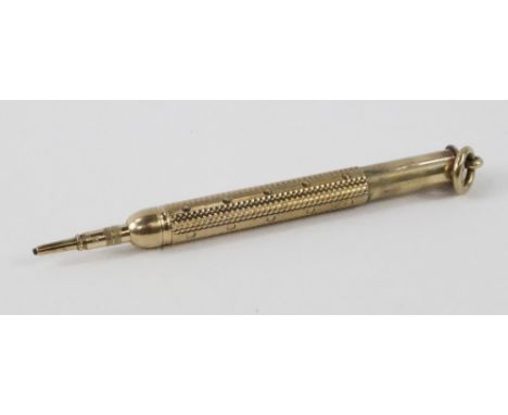 A Samson Morden & Company gold plated propelling pencil, with engine turned decoration, impressed mark. 