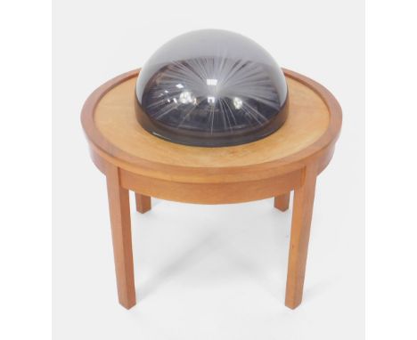 A late 20thC circular teak occasional table, inset with a fibre optic lamp, made up, raised on square straight legs, 63cm H, 