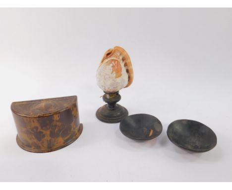 A Continental carved conch shell, with Madonna and child and attendants, engraved AMAR, mounted and converted to a lamp, toge