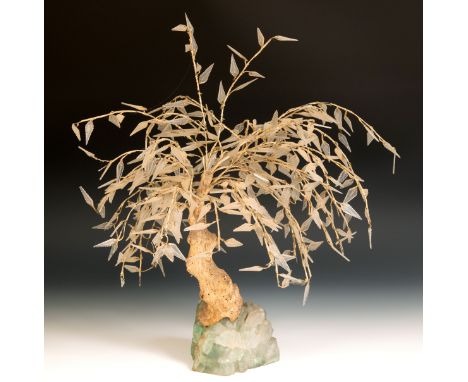A Chinese 'tree', on a green quartz base, on a hardwood stand, approx. 54 cm high, removal cost AReport by RBThere is a hole 