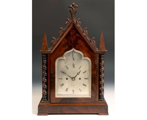 A Victorian Gothic bracket clock, the 14 cm silvered dial with a ogee shaped top, signed Frodsham, Green Church Street, Londo