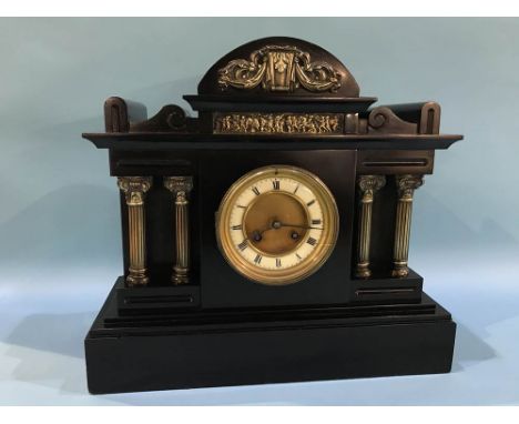 A Victorian slate mantel clock, with eight day movement