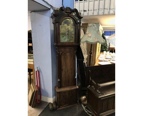 A mahogany longcase clock by William Lawson Newton, with brass dial, sun and moon phase and two subsidiary dials