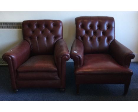 A good matched pair of button back smokers chairs. Est. £50 - £80.