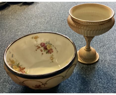 A Royal Worcester silver plated mounted dish together with a pedestal bowl. Est. £40 - £60.